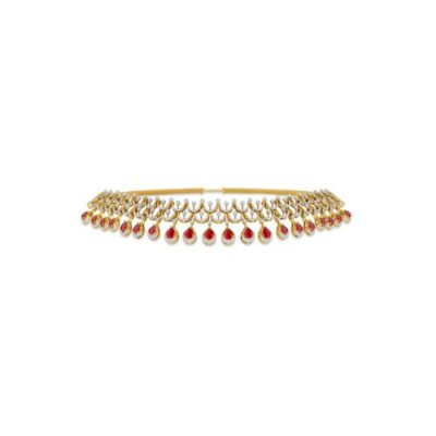 22K Gold Choker Necklace with Ruby Drops