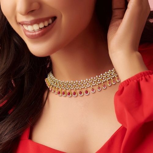 22K Gold Choker Necklace with Ruby Drops - Image 2