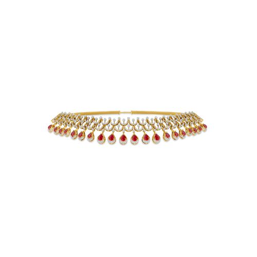 22K Gold Choker Necklace with Ruby Drops
