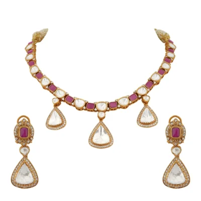 Gold & Ruby Half Saree Necklace Set
