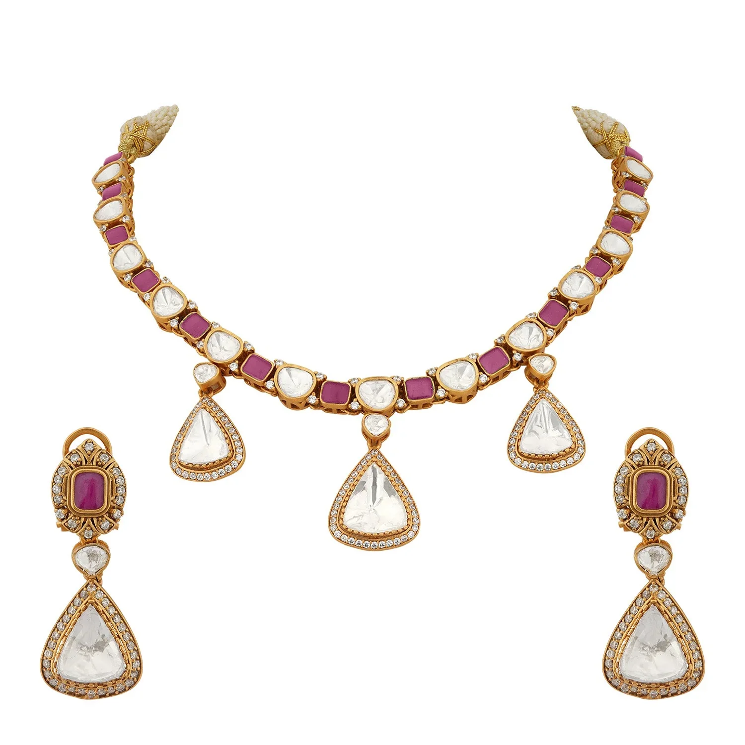 Gold & Ruby Half Saree Necklace Set