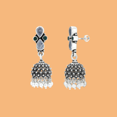 Pure Silver Oxidised Jhumka Earrings